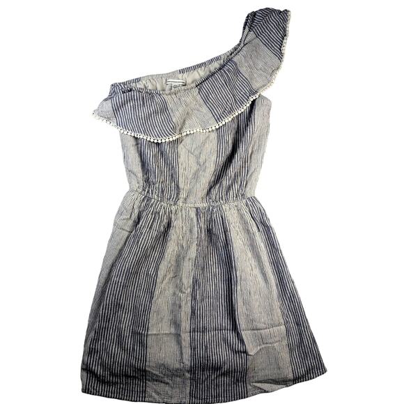 American Eagle Dress One Shoulder Cotton Blue White Stripe Size Med Pull On - Picture 2 of 8